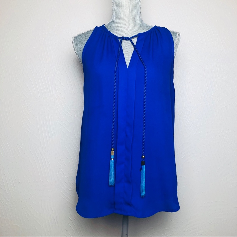 MERAKI I Blue Sleeveless Tassle Medium Top